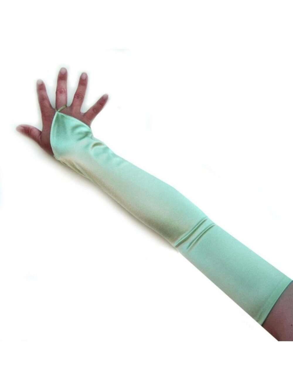 Women's Mint Green Over The Elbow Fingerless 23" Long Bridal Long Satin Gloves